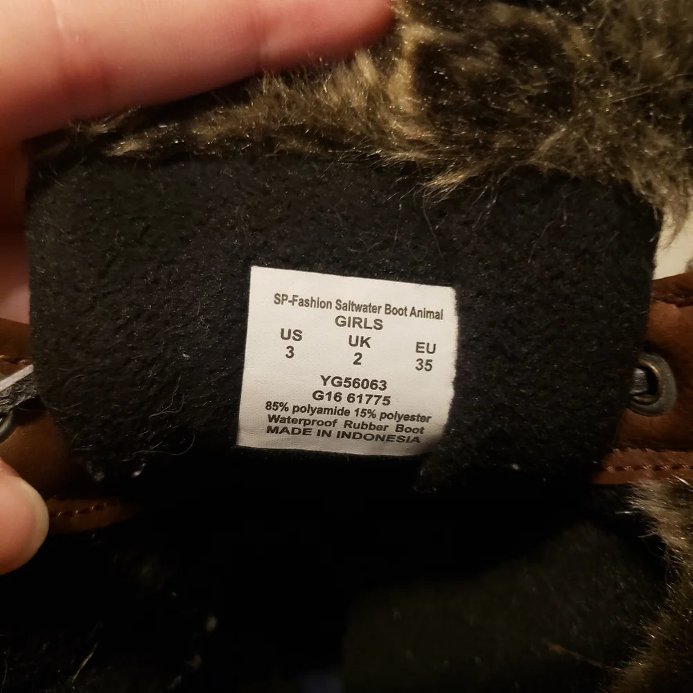 Sperry Girl Brownblack Topsider Saltwater Duck boots fauxfur lining Waterproof 3